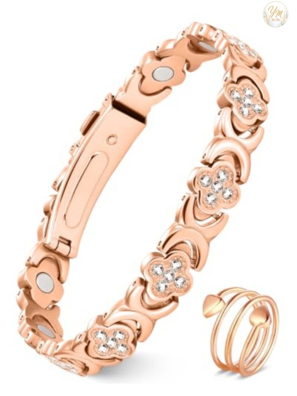Pure Copper Magnetic Bracelet Women Neodymium Magnets Cubic Zirconia Adjustable